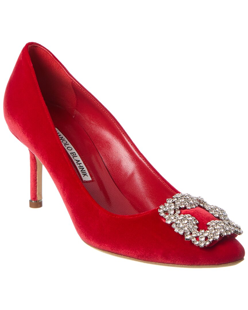 Shop Manolo Blahnik Hangisi 70 Velvet Pump In Red