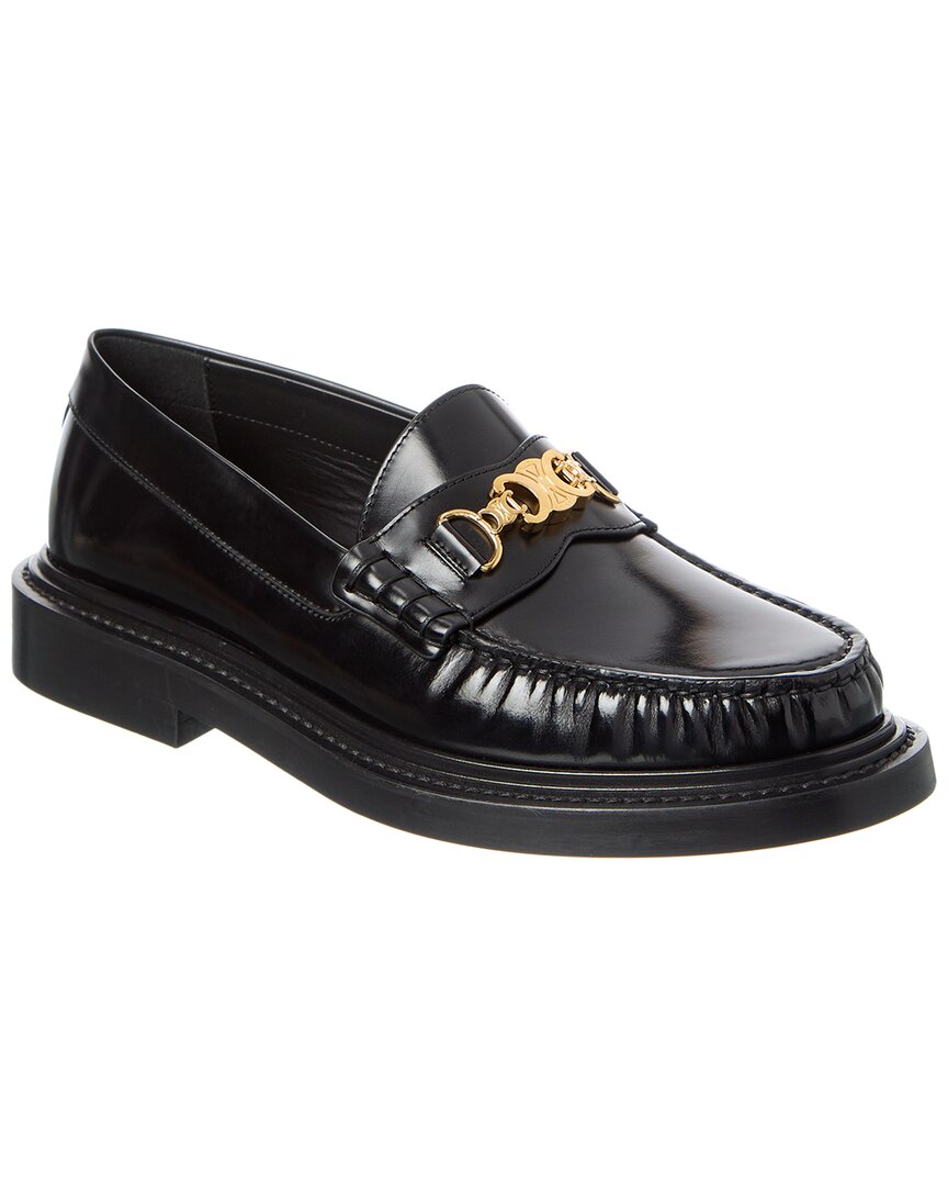 Celine Triomphe Polished Bullskin Chain Loafers In Black