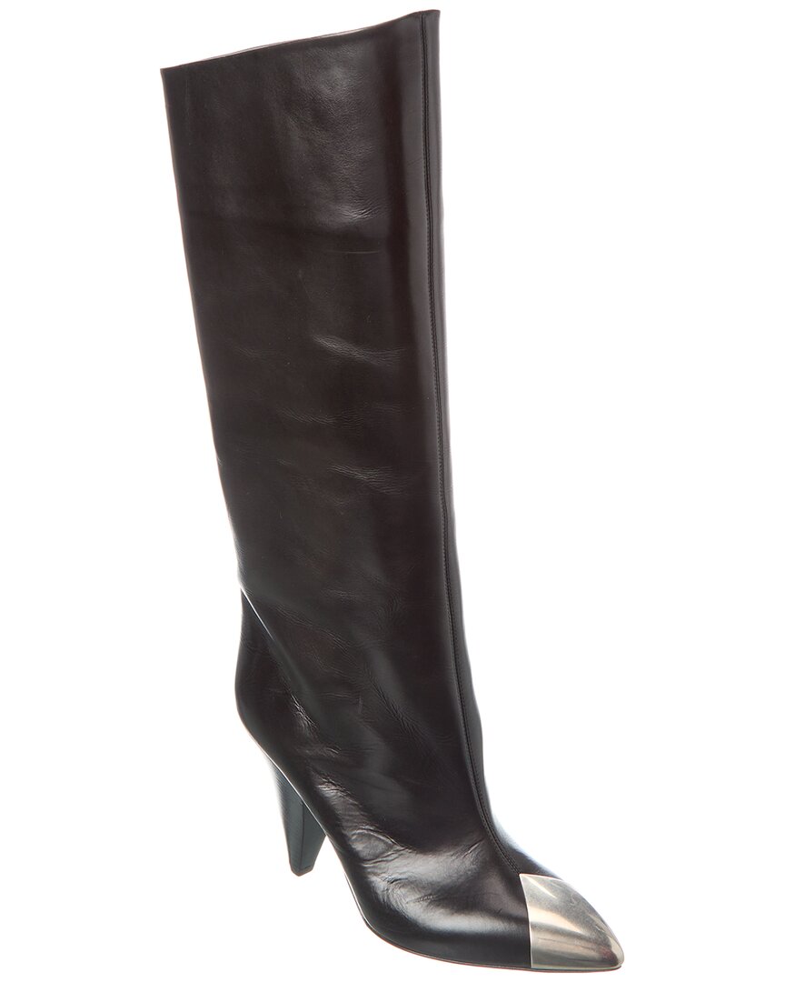 Isabel Marant Knee Leather Boots Metallic Detail In Black