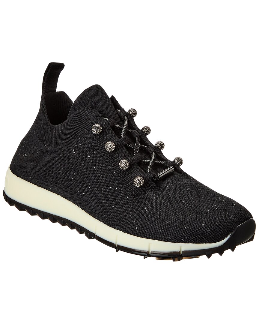 Jimmy Choo Cashmere Knit Sneakers Pearl Embellishments In Black