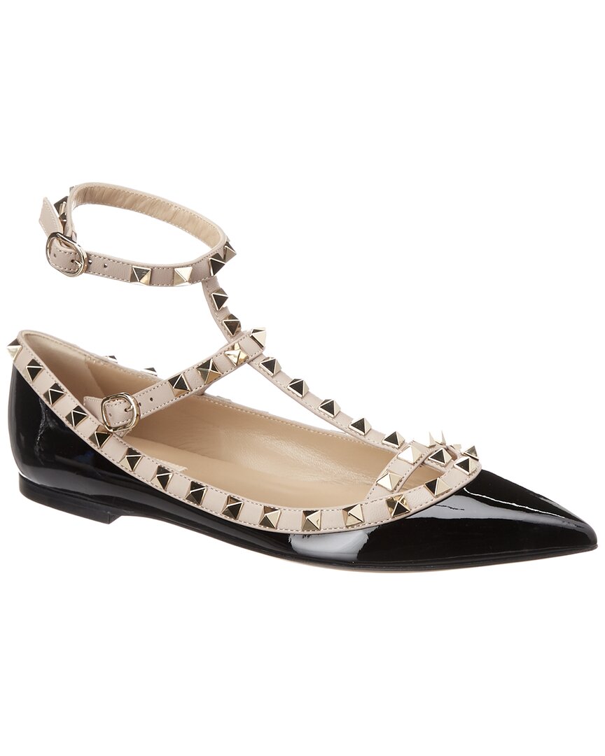 Valentino Rockstud Leather Flat Ballerina Shoes In Black