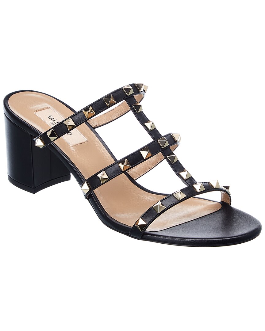 Shop Valentino Rockstud Caged 60 Leather Sandal In Black