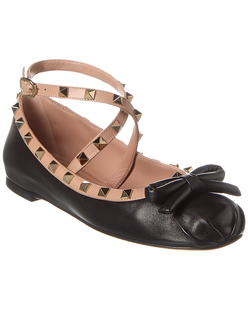 Valentino Rockstud Leather Flats In Black