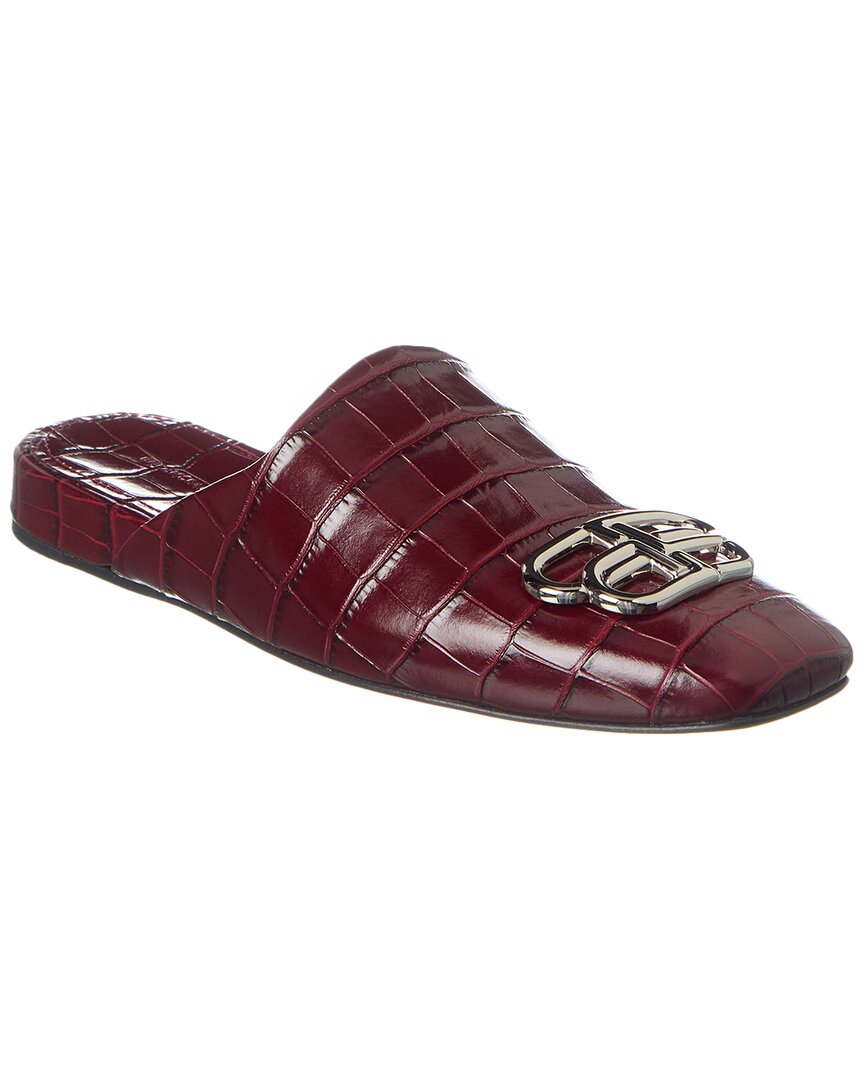 Balenciaga Croc Embossed Leather Cosy Bb Mule In Burgundy