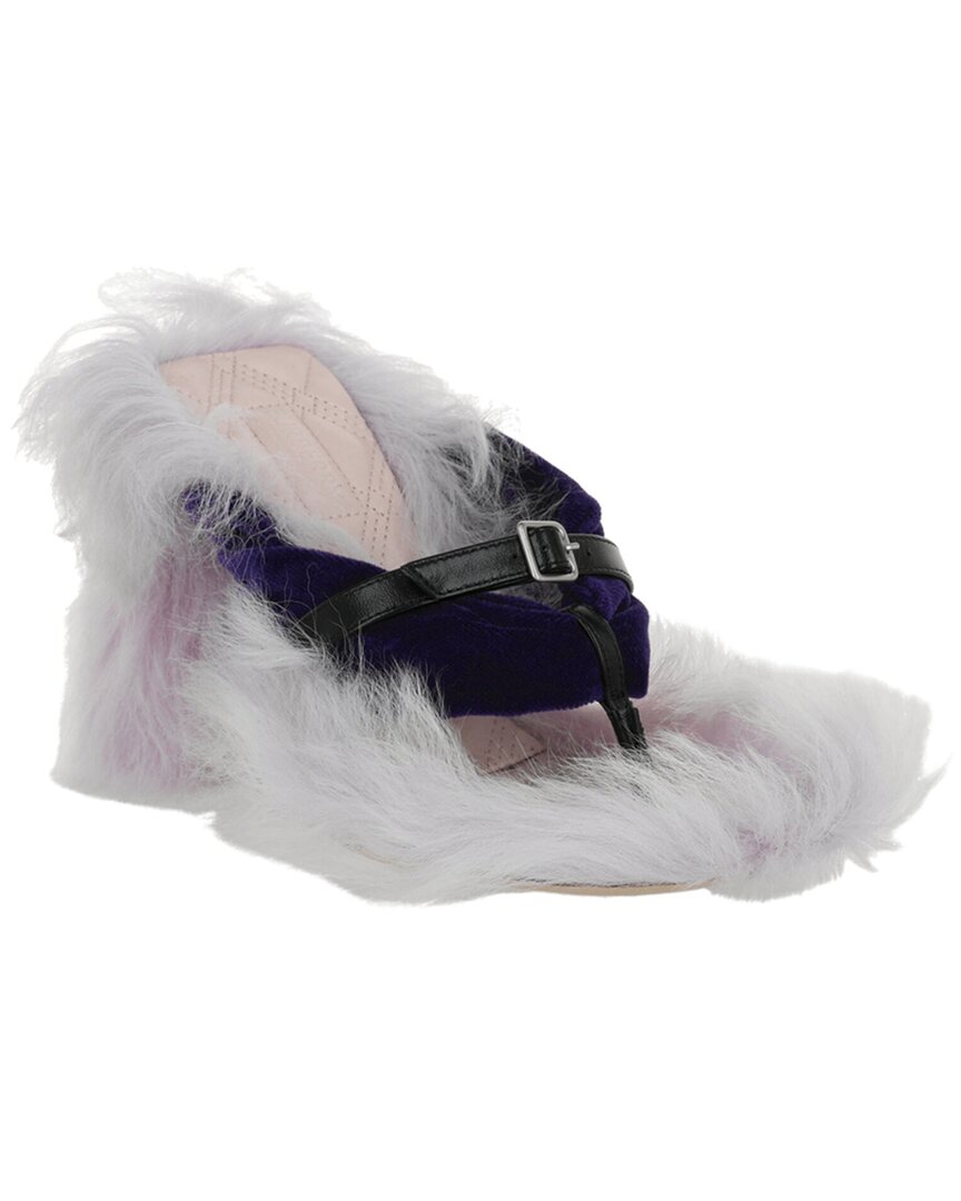 Burberry Fox Velvet Shearling Stiletto Slide Sandals In Black