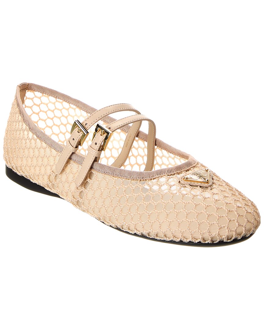 Prada Mesh Ballerinas With Flat Sole And Round Toe In Beige
