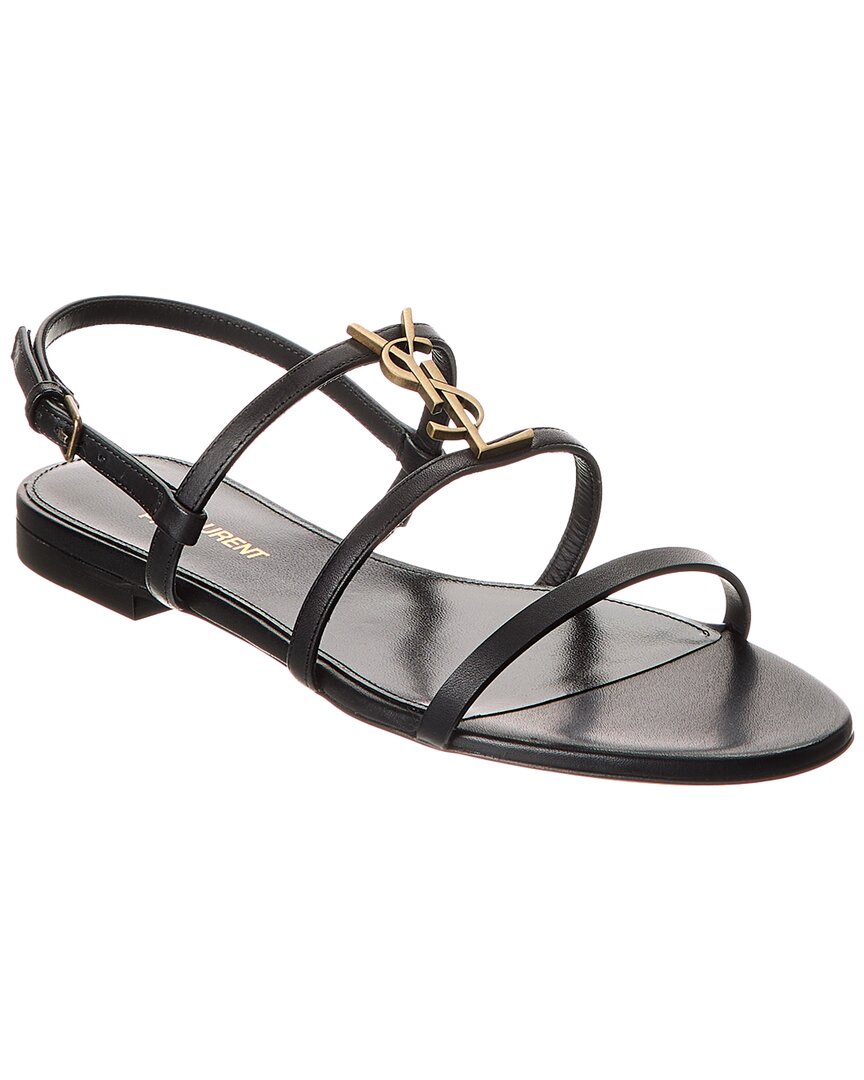 Saint Laurent New Cassandra Leather Sandal In Black