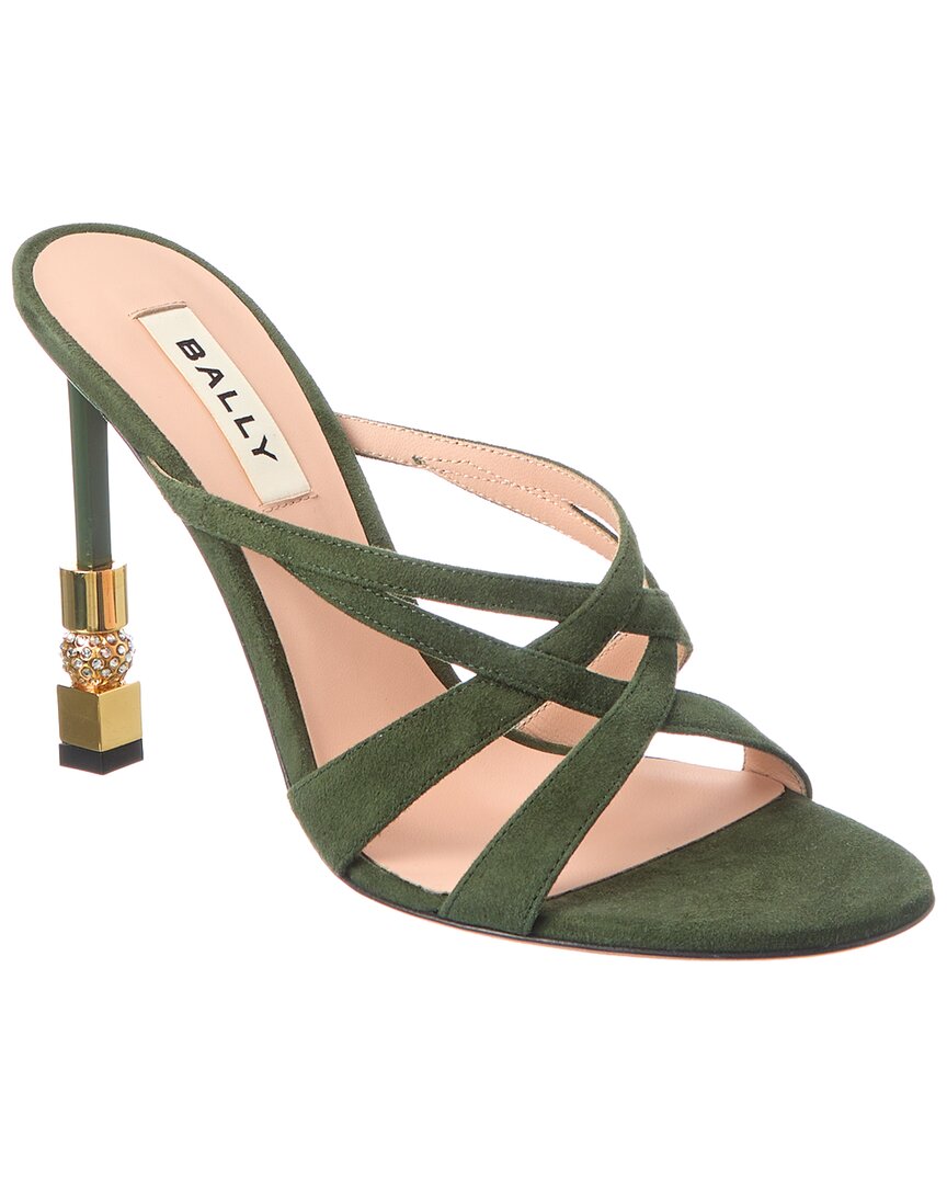Bally Strappy Suede Mules With Embellished Heel In Green