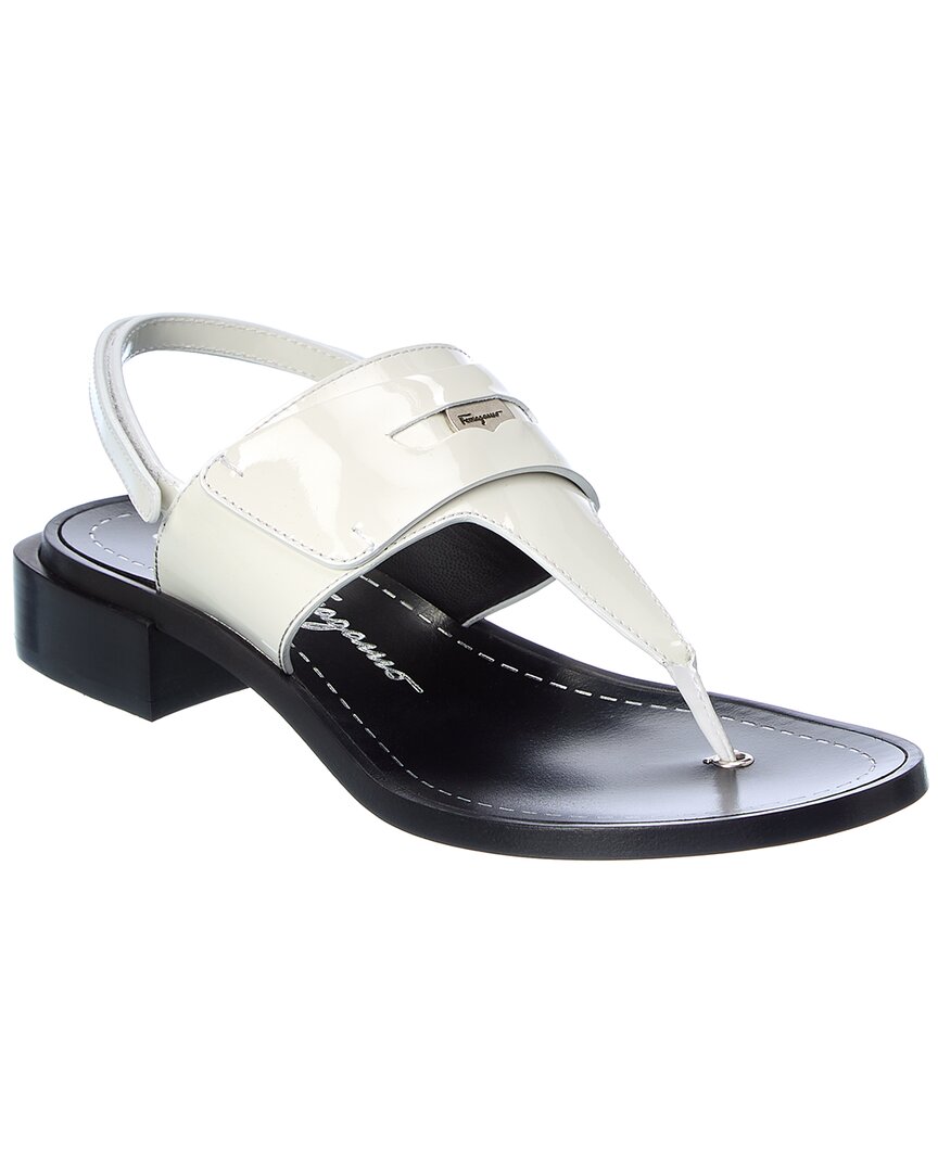 Ferragamo Nya 30 Woman Thong Sandal Off White Size 7 Calfskin In White