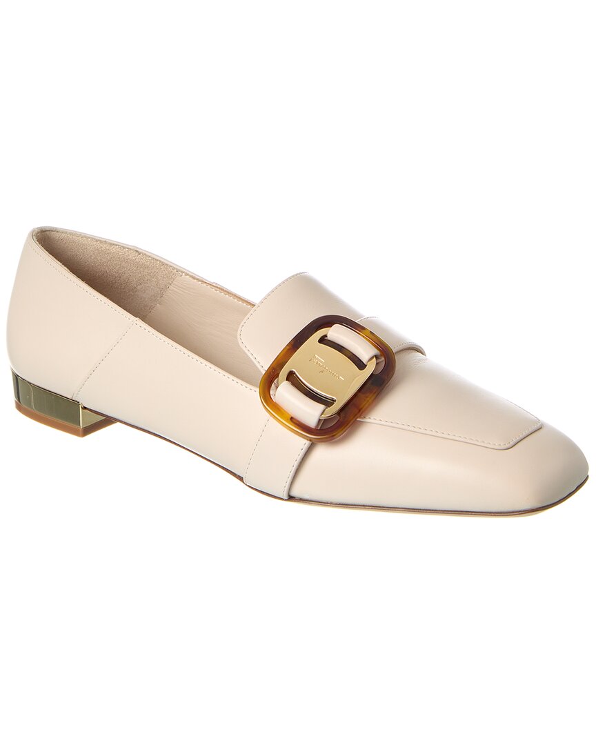 Ferragamo Wang Leather Loafer In White