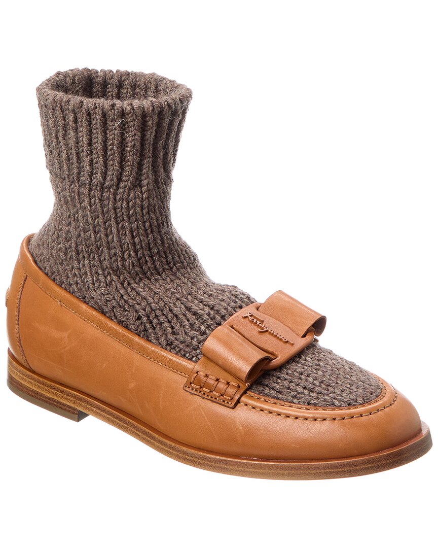 Ferragamo Leather Loafer In Brown