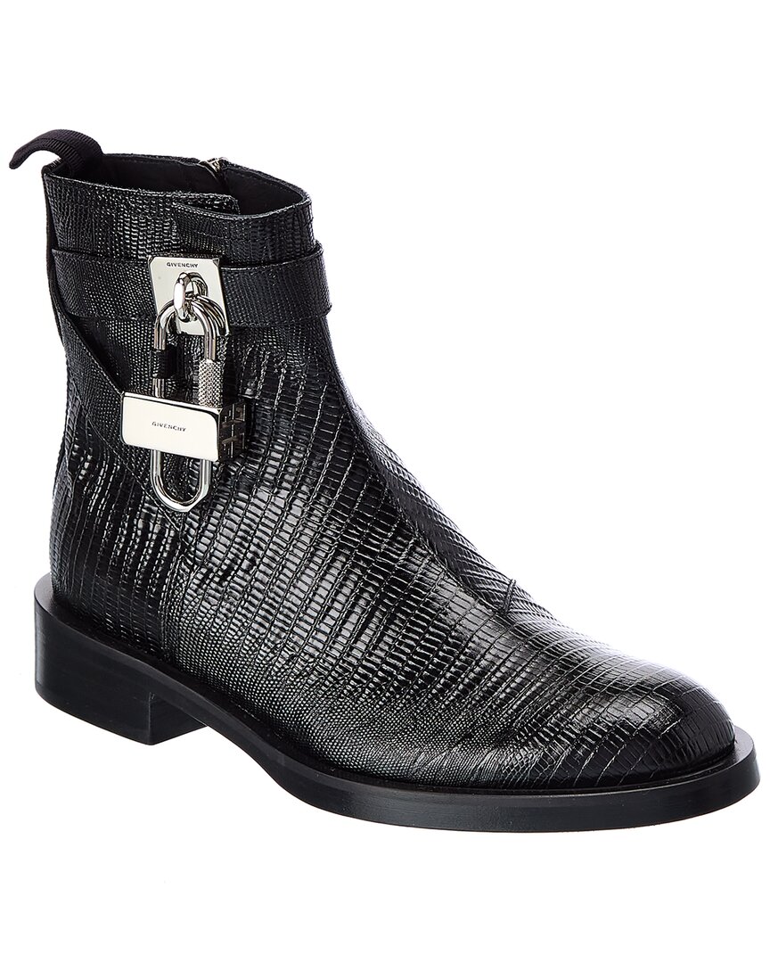 GIVENCHY LOCK CROC-EMBOSSED LEATHER BOOTIE