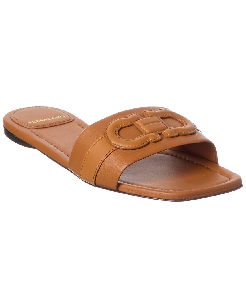 Ferragamo Leather Flat Sandal In Brown