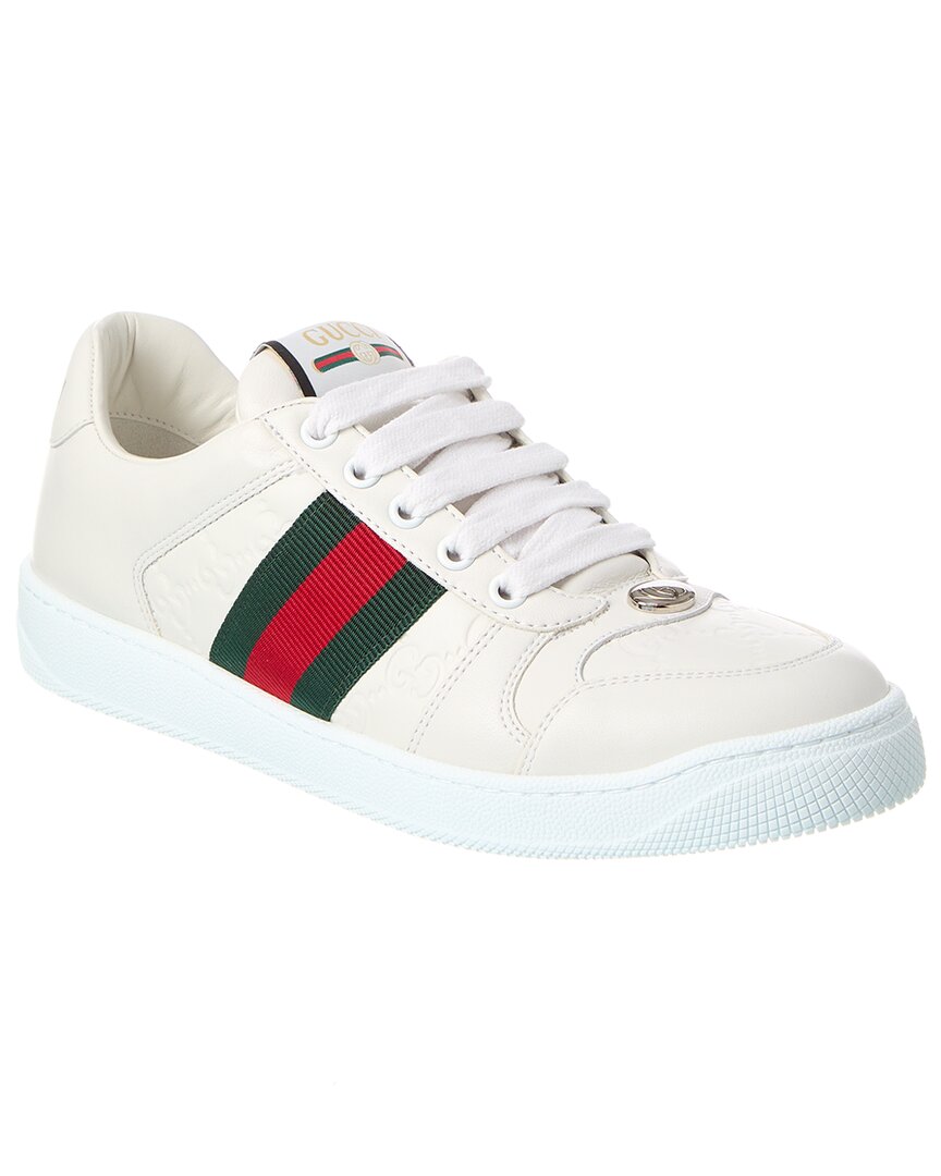 Gucci Leather Sneakers With Lateral Web Band