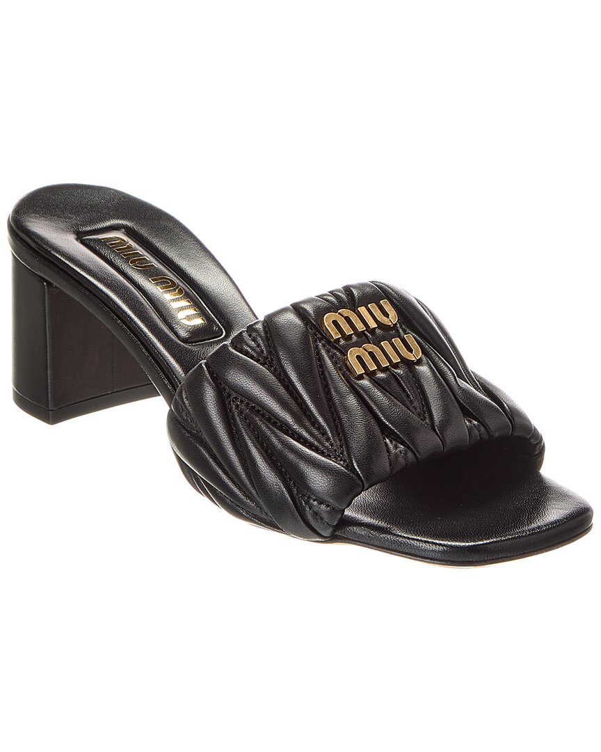 Miu Miu Logo Leather Sandal In Black