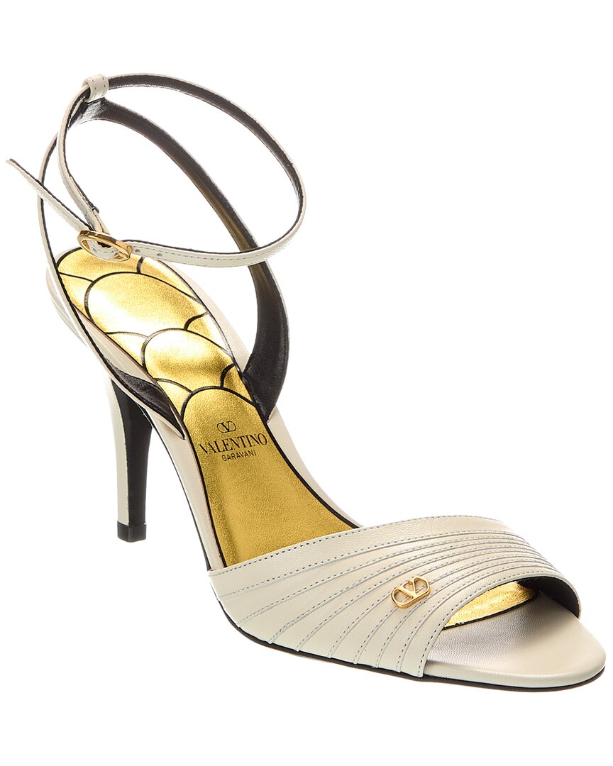 Valentino Ivory Goat Leather Stiletto Sandal With Striped Strap In White