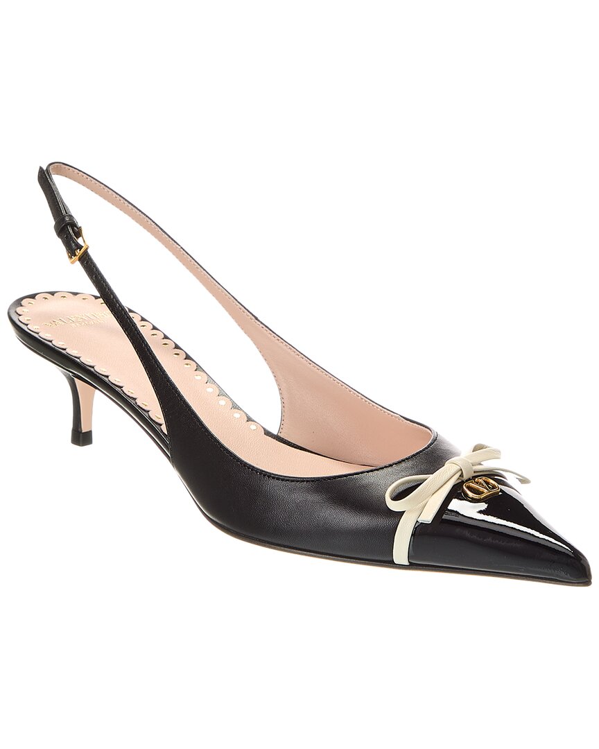Valentino Bepointy 45 Bow-embellished Leather Slingback Pumps In Black