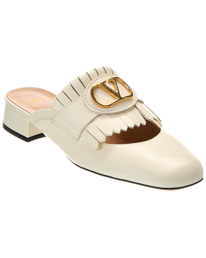 Valentino Vlogo Signature Leather Slippers In White