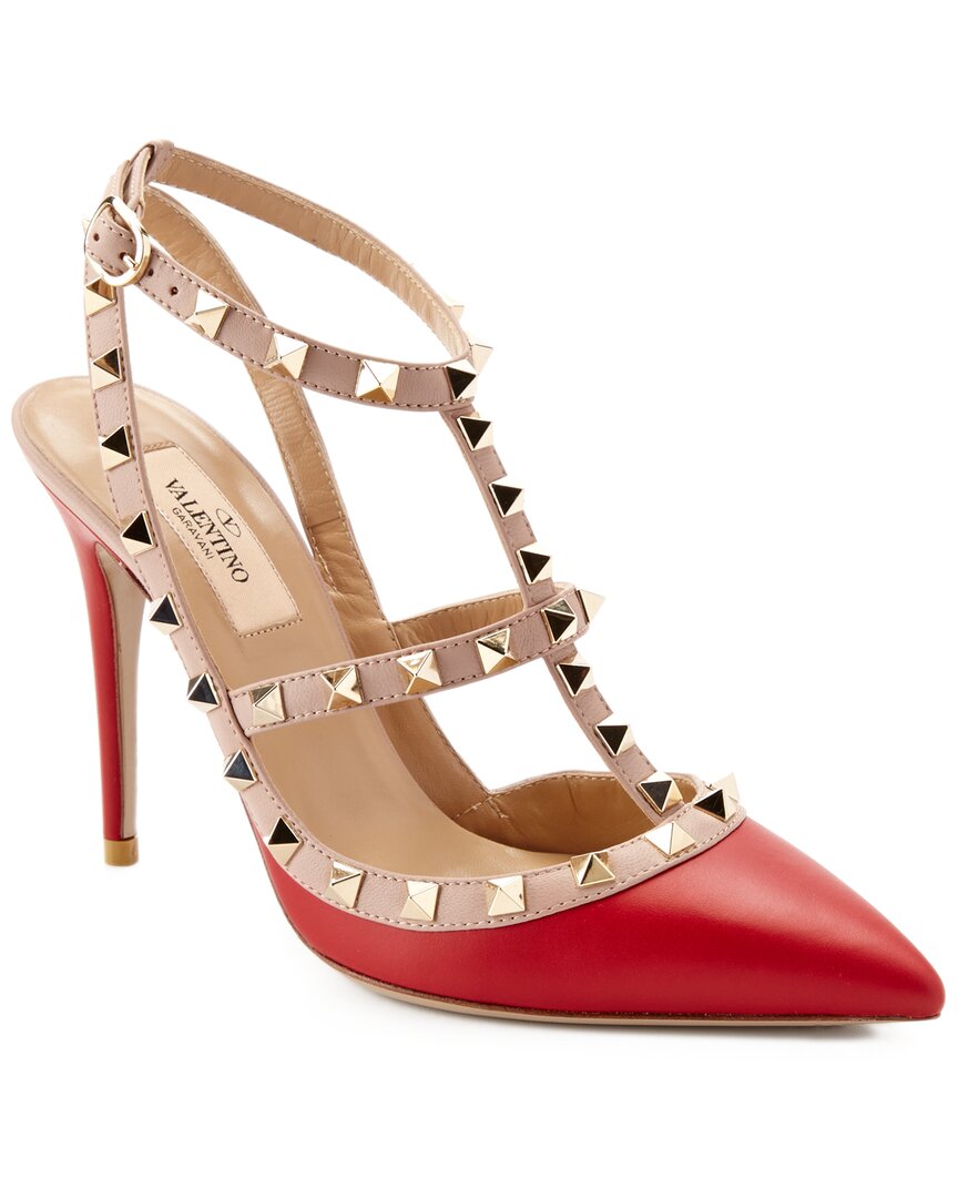 valentino rockstud caged 100 leather ankle strap pump