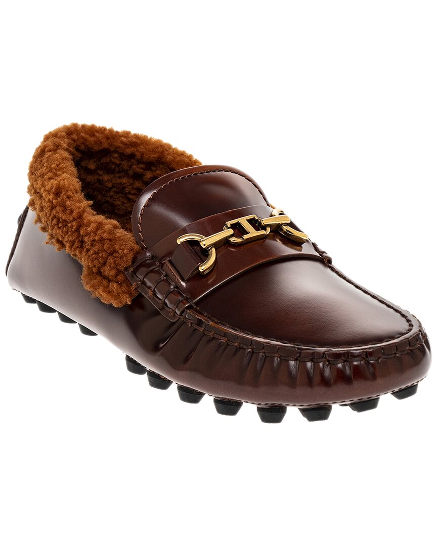 Shop Tod's Gommino Leather & Shearling Loafer In Brown
