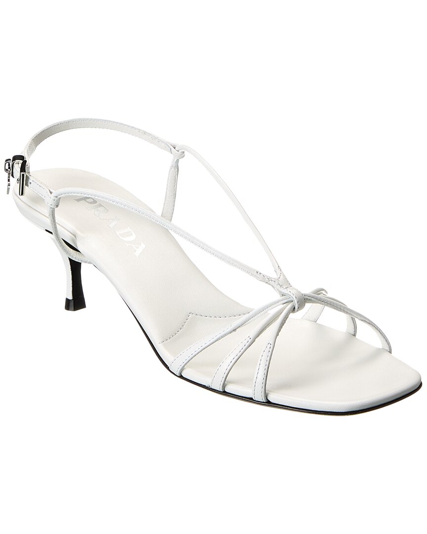Prada Logo Leather Sandal In White