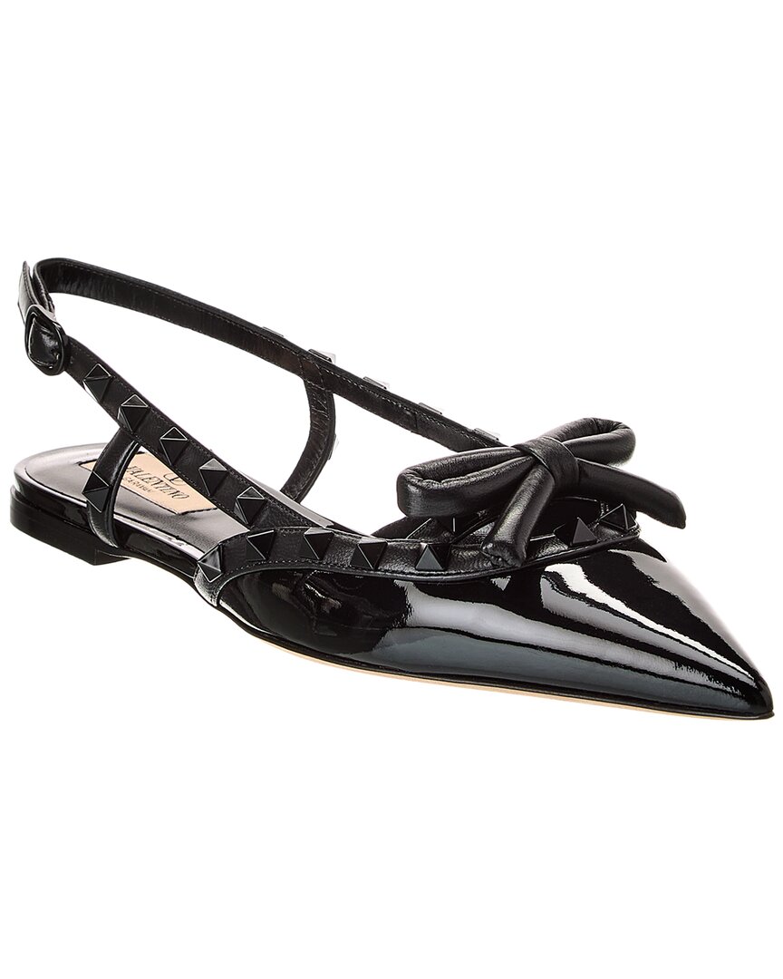 Valentino Rockstud Patent Slingback Flat In Black