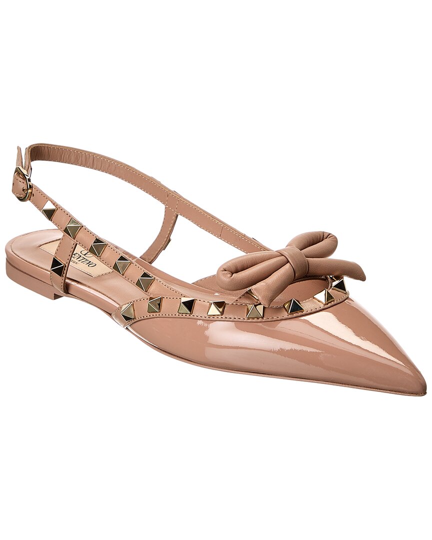 VALENTINO GARAVANI VALENTINO ROCKSTUD BOW PATENT SLINGBACK BALLERINA FLAT
