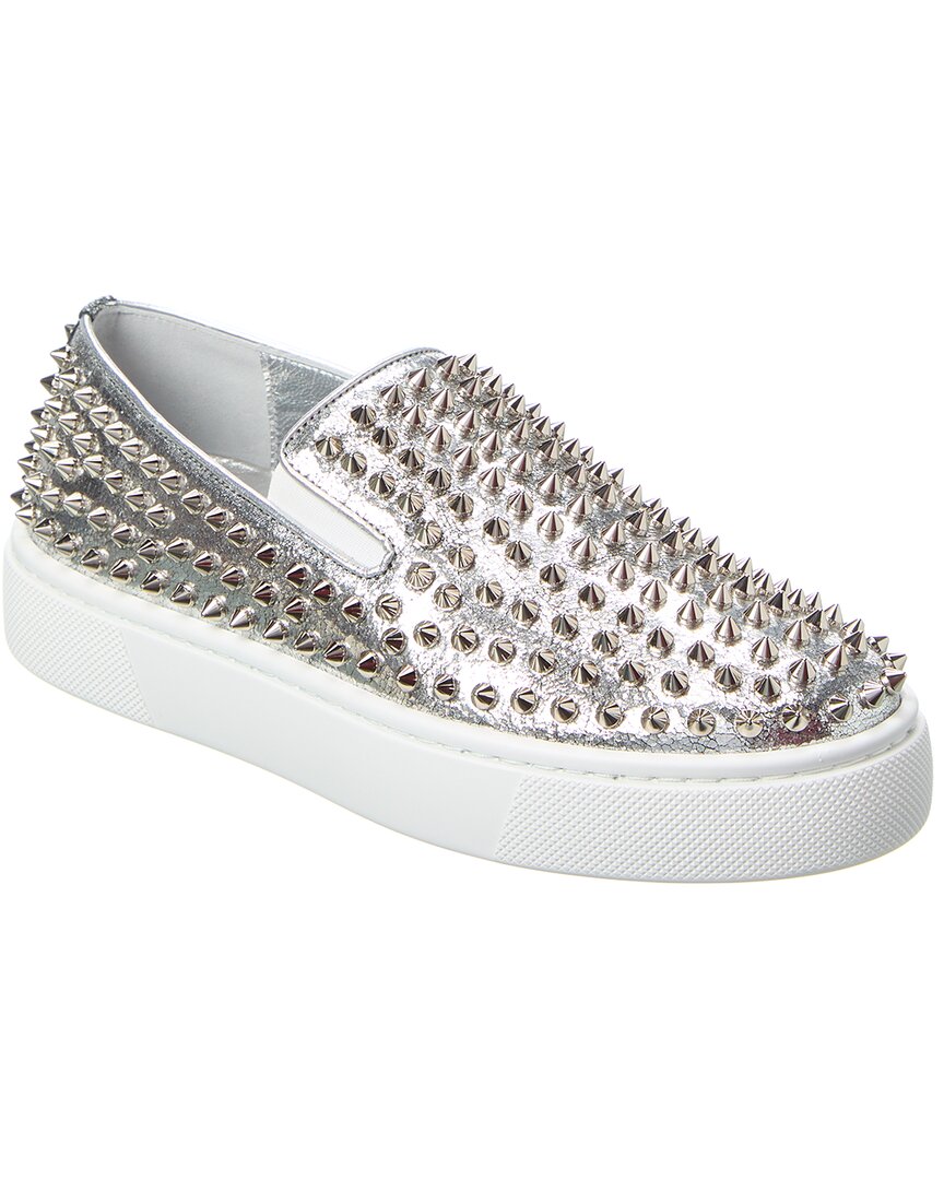 Christian Louboutin Leather Slip-on Sneaker In Silver