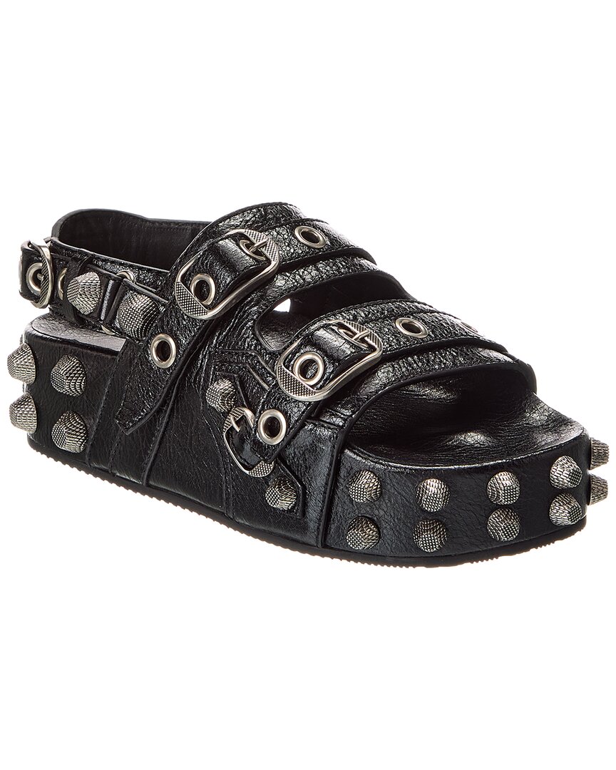 Balenciaga Cagole Leather Sandal In Black