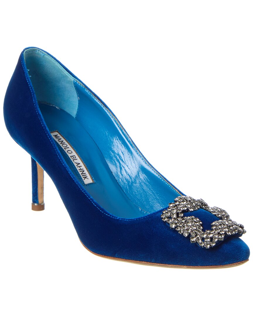 Manolo Blahnik Hangisi 70 Velvet Pump In Blue