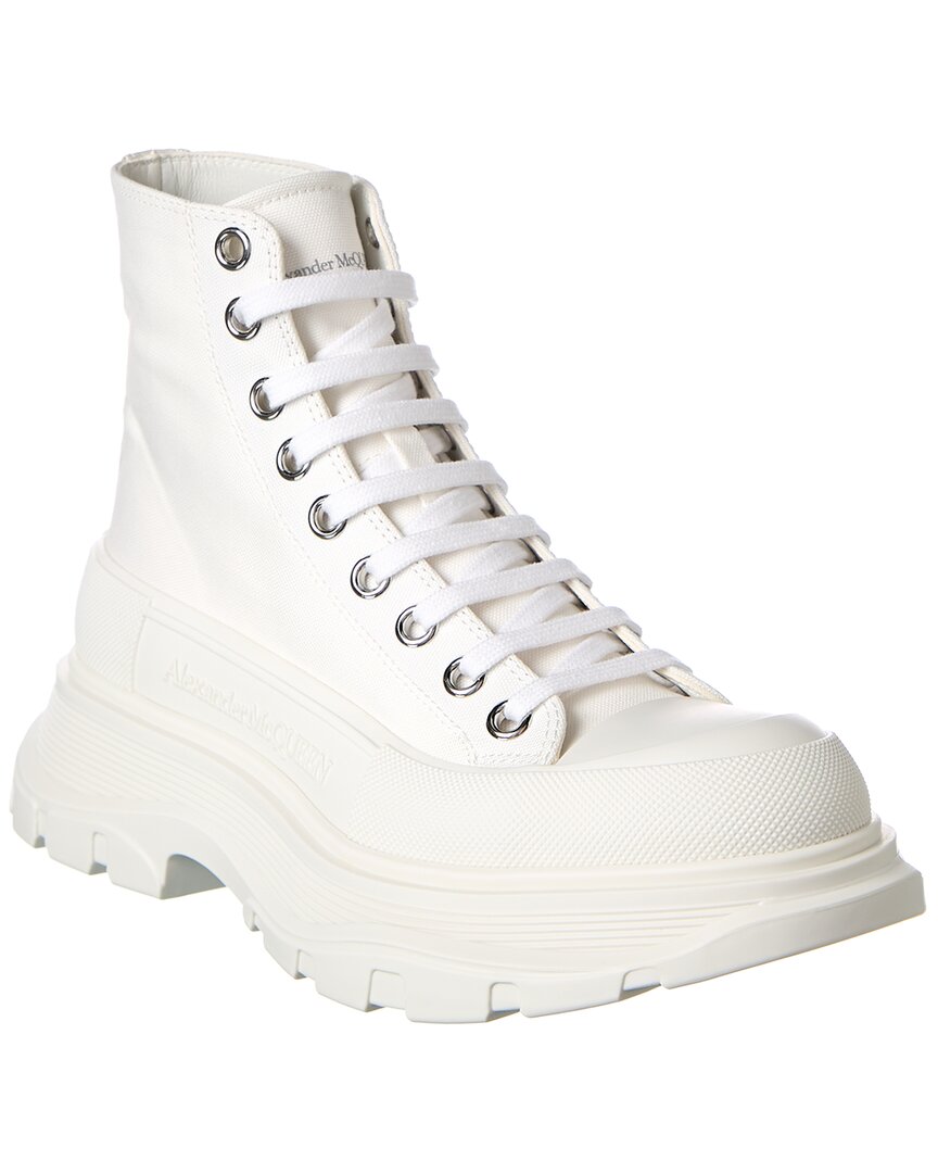 Alexander Mcqueen Tread Slick Canvas And Rubber Exaggerated-sole Ankle Boots In White