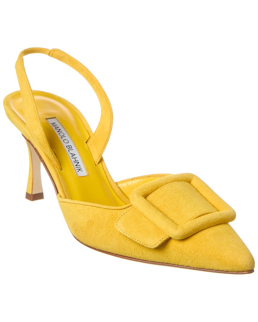 Shop Manolo Blahnik Maysli 70 Suede Slingback Pump In Yellow