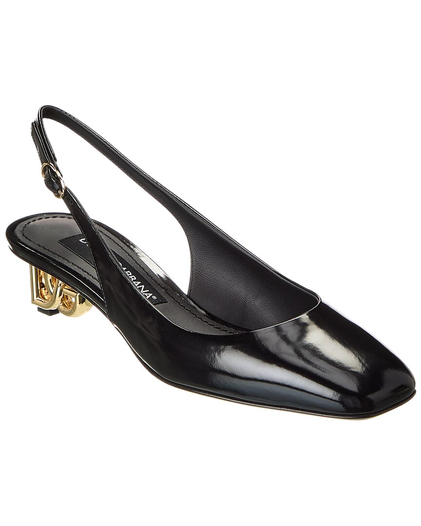 Dolce & Gabbana Dg Logo Patent Slingback Pump In Black