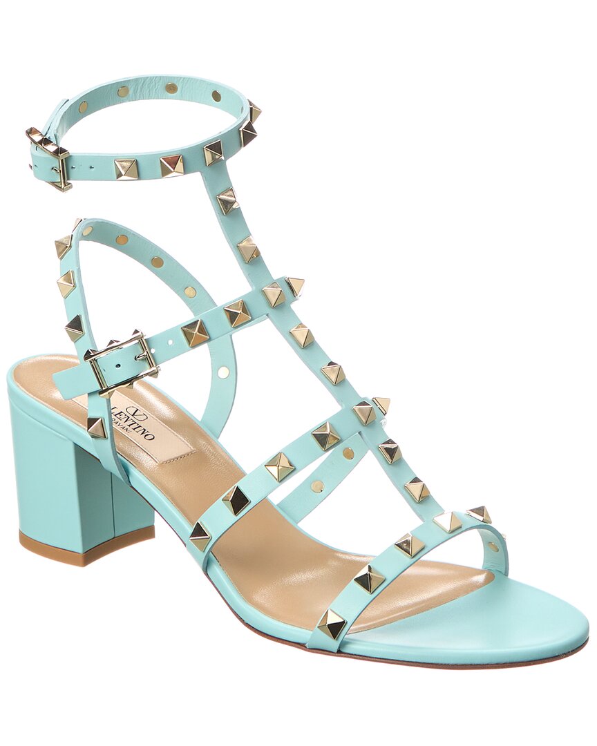 Valentino Rockstud Caged 60 Leather Ankle Strap Sandal In Blue