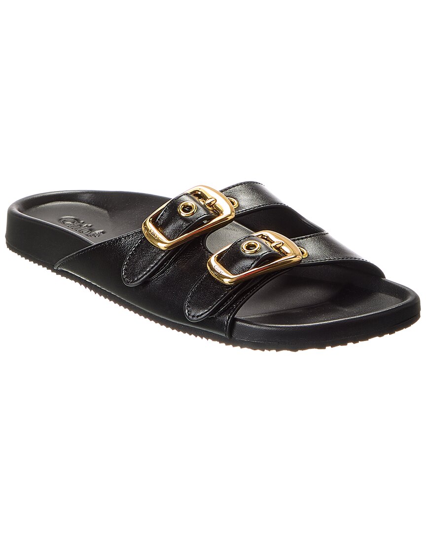 Chloé Polly Leather Double-buckle Slide Sandals In Black