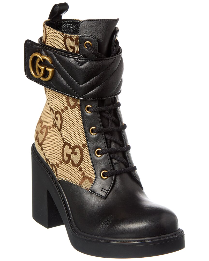 GUCCI DNU GUCCI DOUBLE G GG CANVAS & LEATHER BOOT