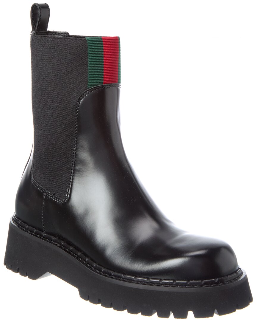 Gucci Wed Shiny Leather Boot In Black