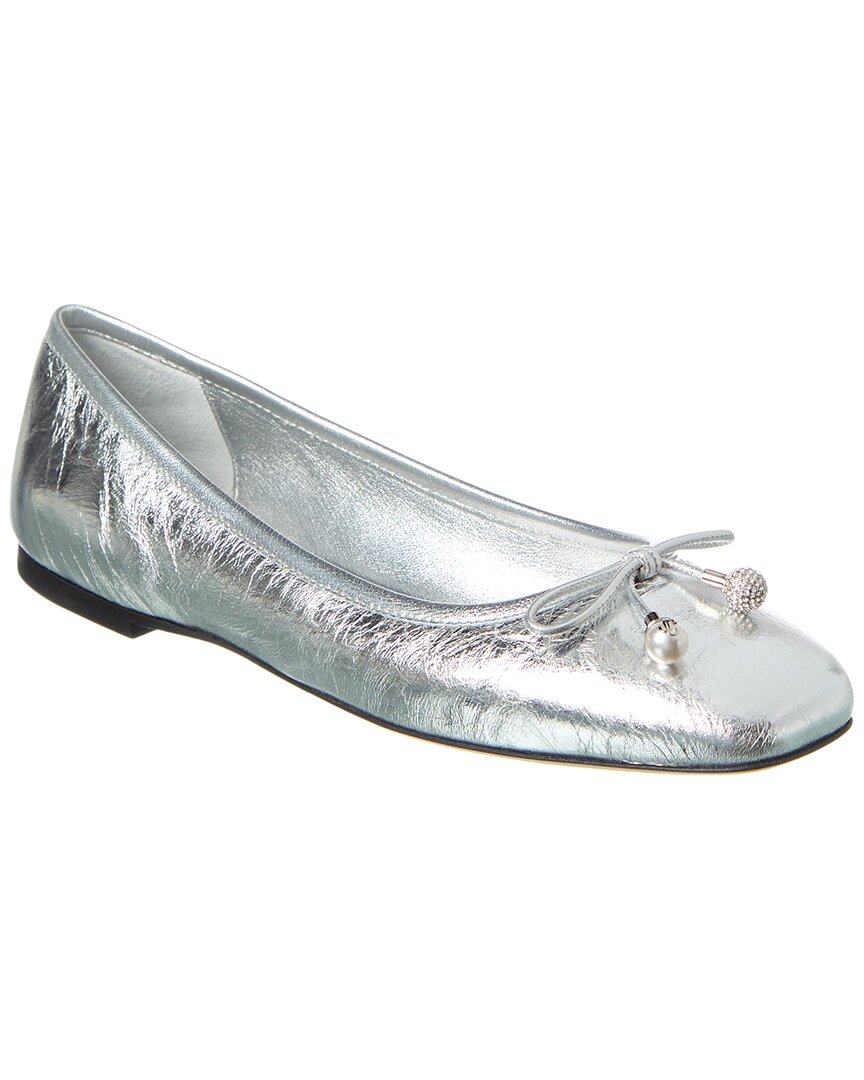Jimmy Choo Elme Metallic Leather Ballet Flats In Silver