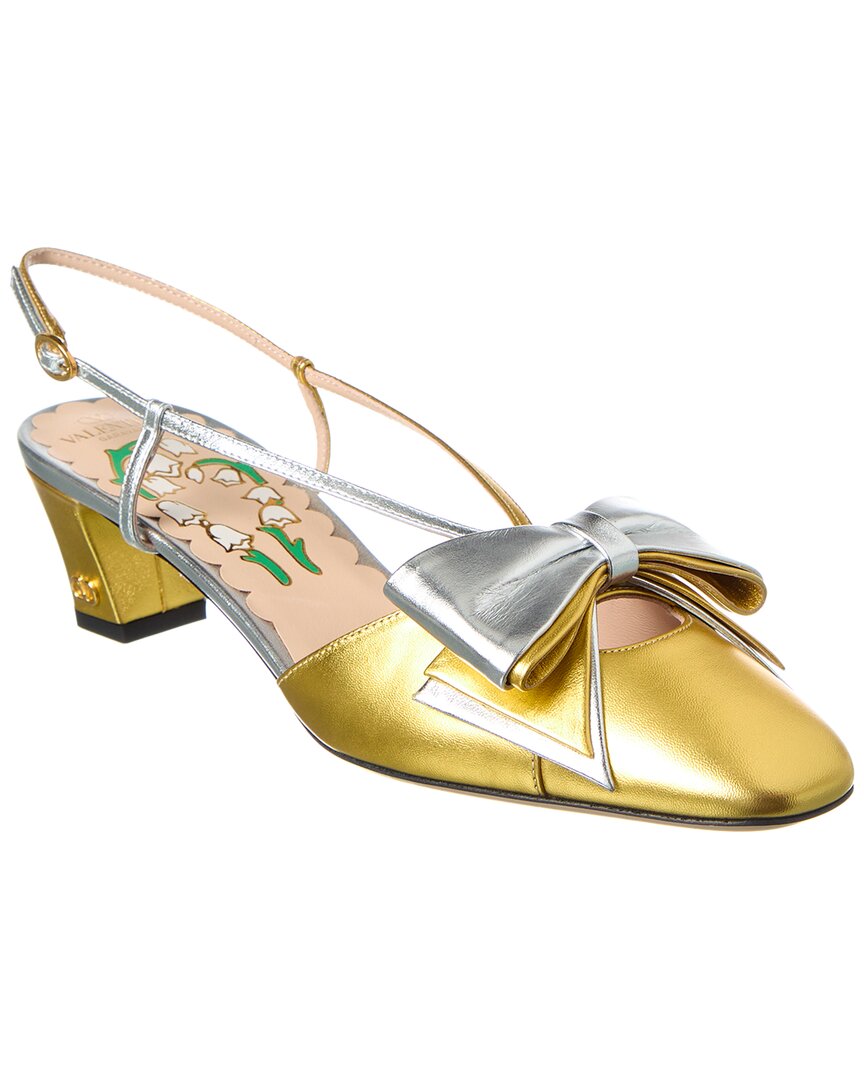 Valentino Bowbow Two-tone Metallic Leather Pumps In Gold