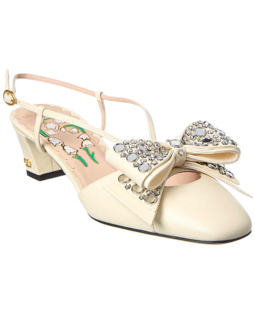 Valentino Bow 45 Leather Slingback Pump In White