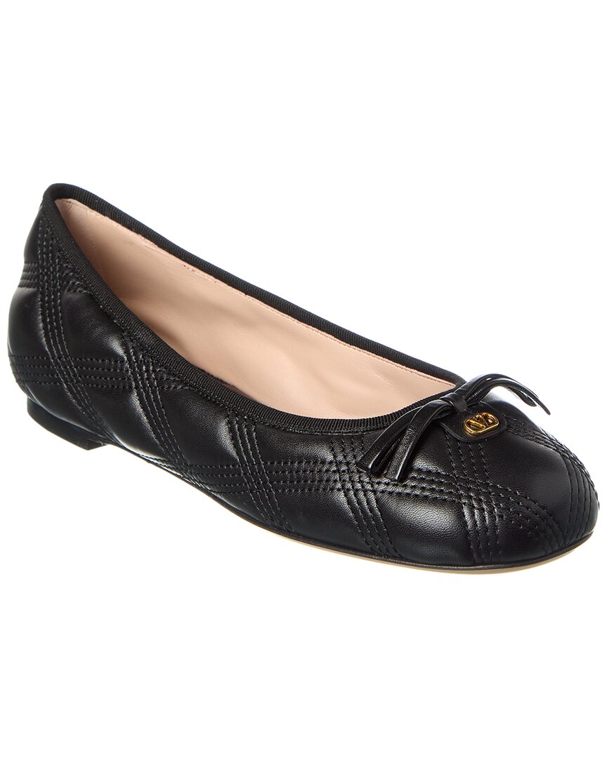 Valentino Quilted Leather Ballet Flats With Bow Detail In Black