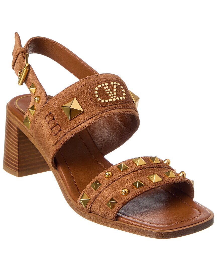 Valentino Vlogo Rockstud 60 Suede Sandal In Brown