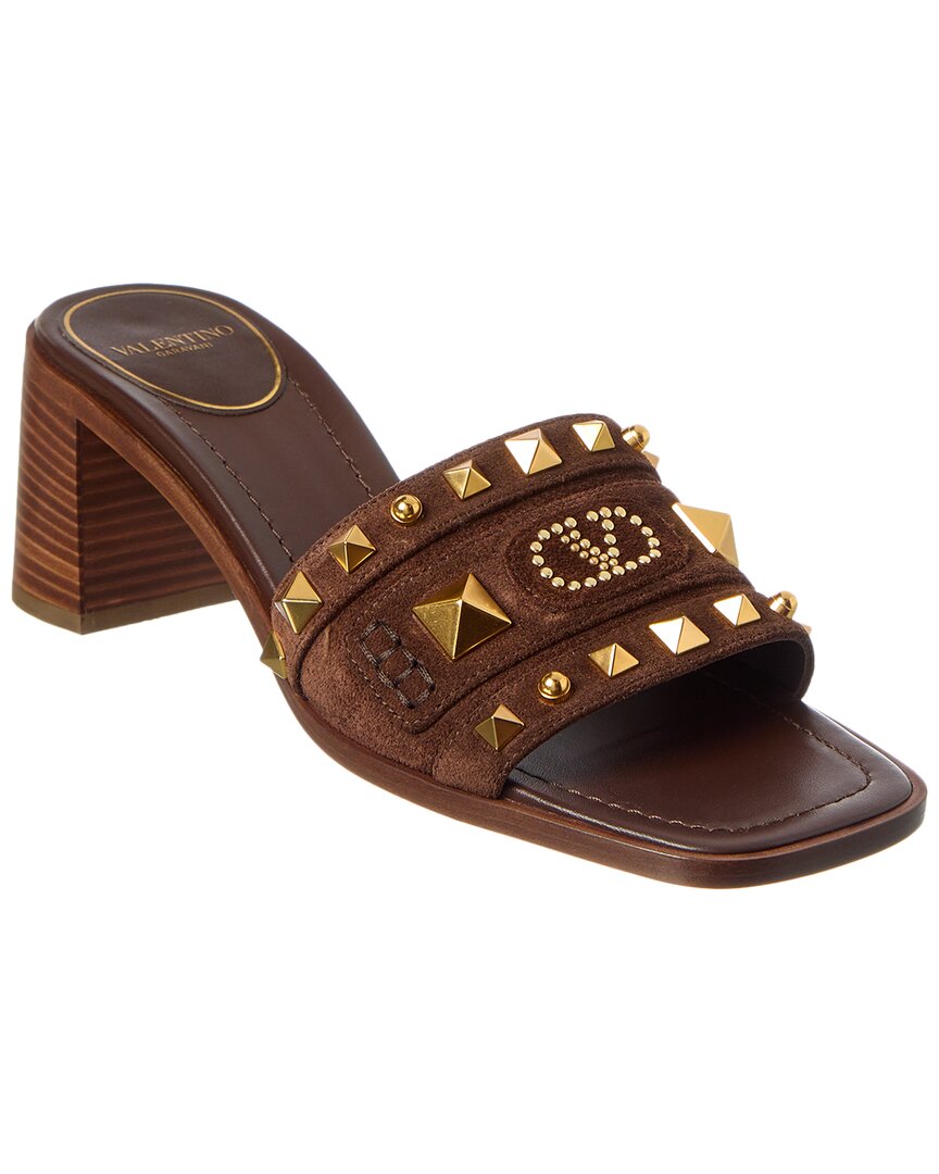 Valentino Garavani Brown Mules With Vlogo On The Front And Stud Embellishments In Leather Woman In Brown