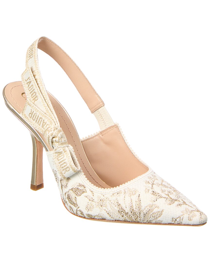 Dior J'a Canvas & Leather Slingback Pump In White