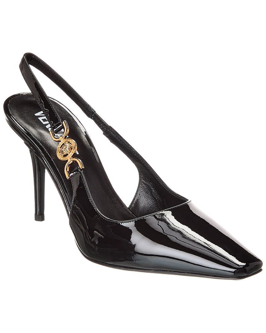 Versace Black Leather High Heel Pumps In Black