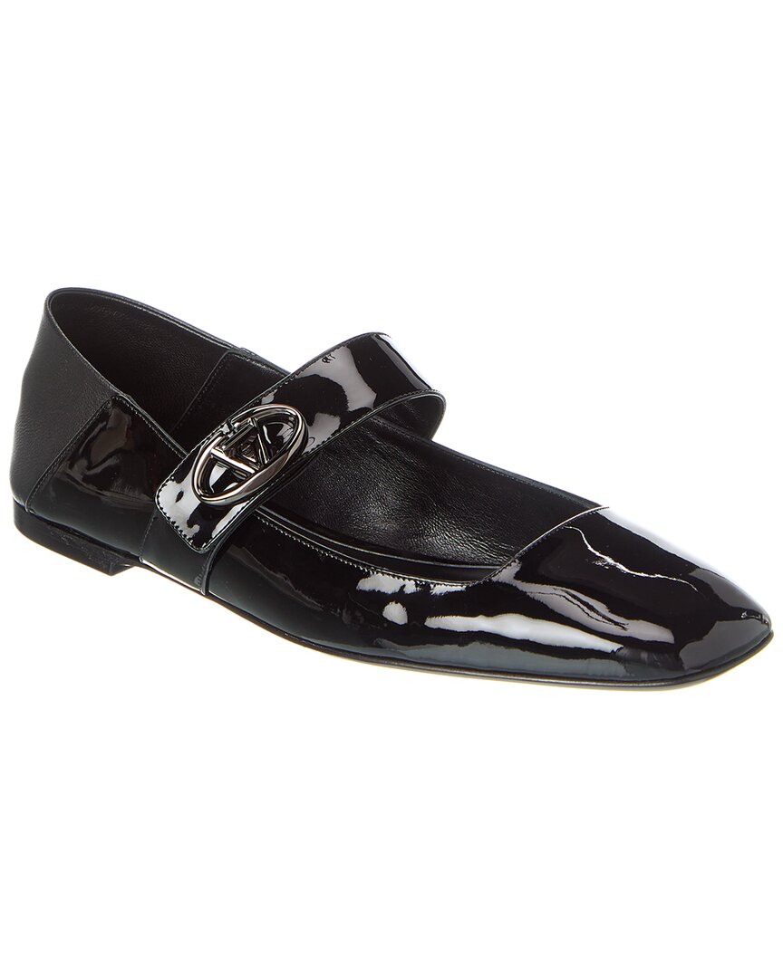 Valentino Garavani Vlogo Locker Mary-jane Ballerina In Eel With Flower Application Woman Black 37.5 In Black