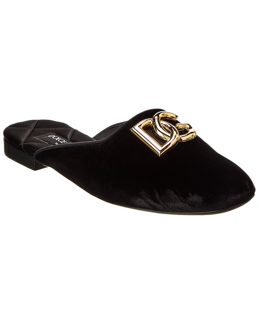 Dolce & Gabbana Velvet Mule In Black