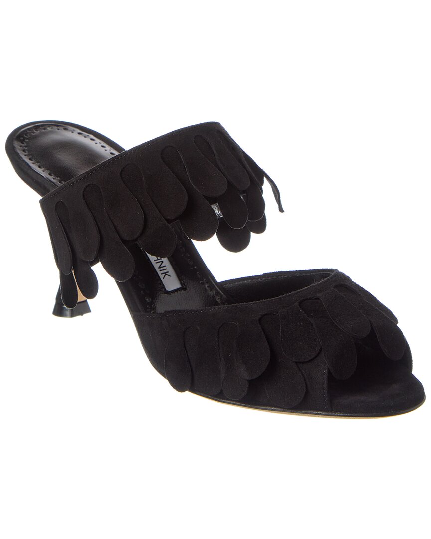 Manolo Blahnik Kelna 70 Suede Sandal In Black