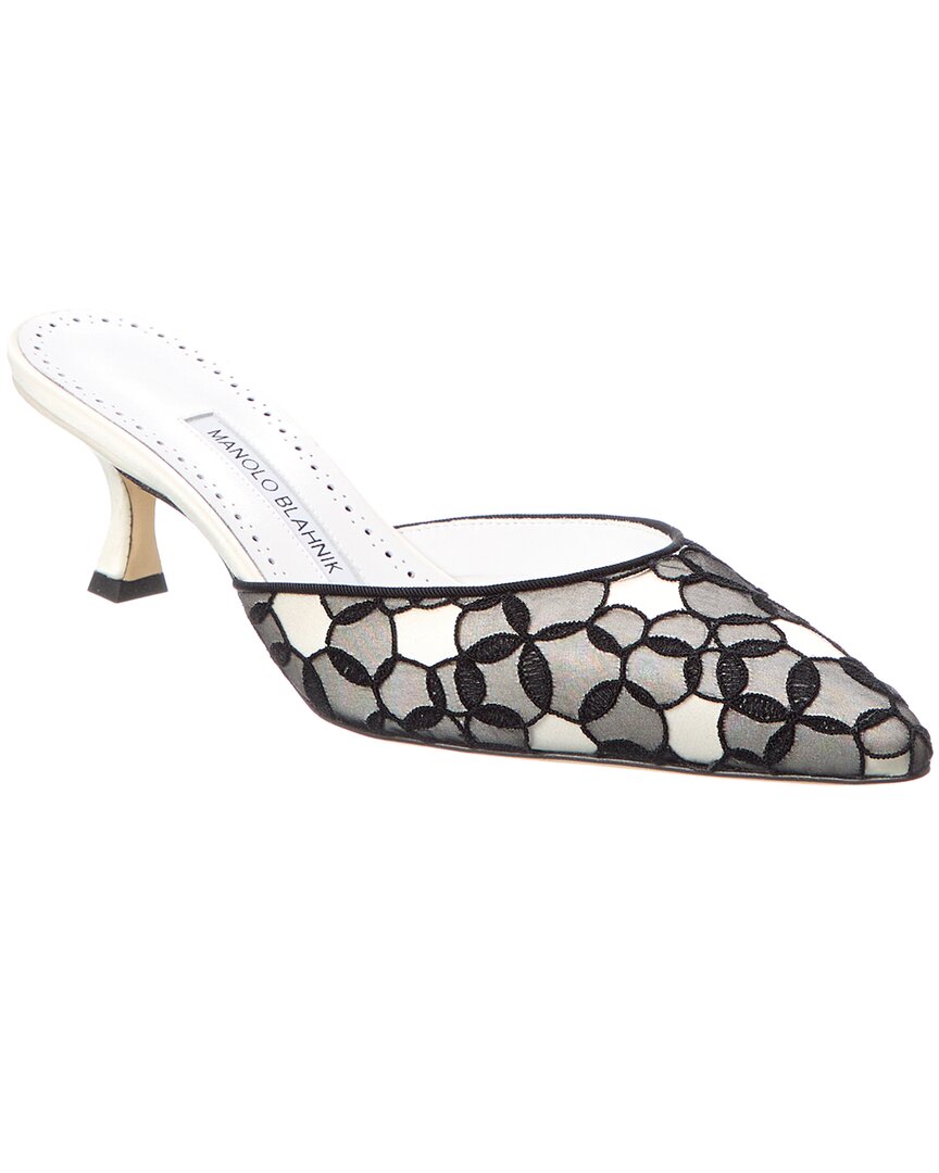Manolo Blahnik Carolyne 70 Satin Mule In White