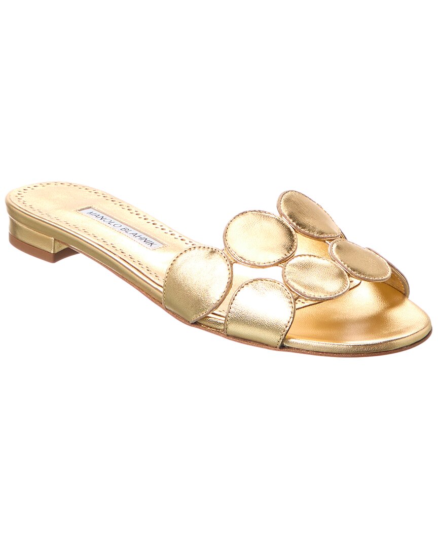Manolo Blahnik Haribal Slide Sandal In Gold